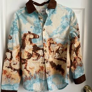 Urban Outfitters Horse Print Button Down Shirt - Blue and Brown